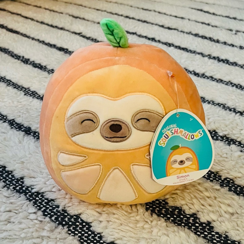 Squishmallow Foodie Squad Simon the Sloth in Orange Costume NWT 8 inch
